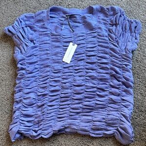 NWT New Anthropologie Textured Lavender Short-Sleeve Women's ruched Top sz XL